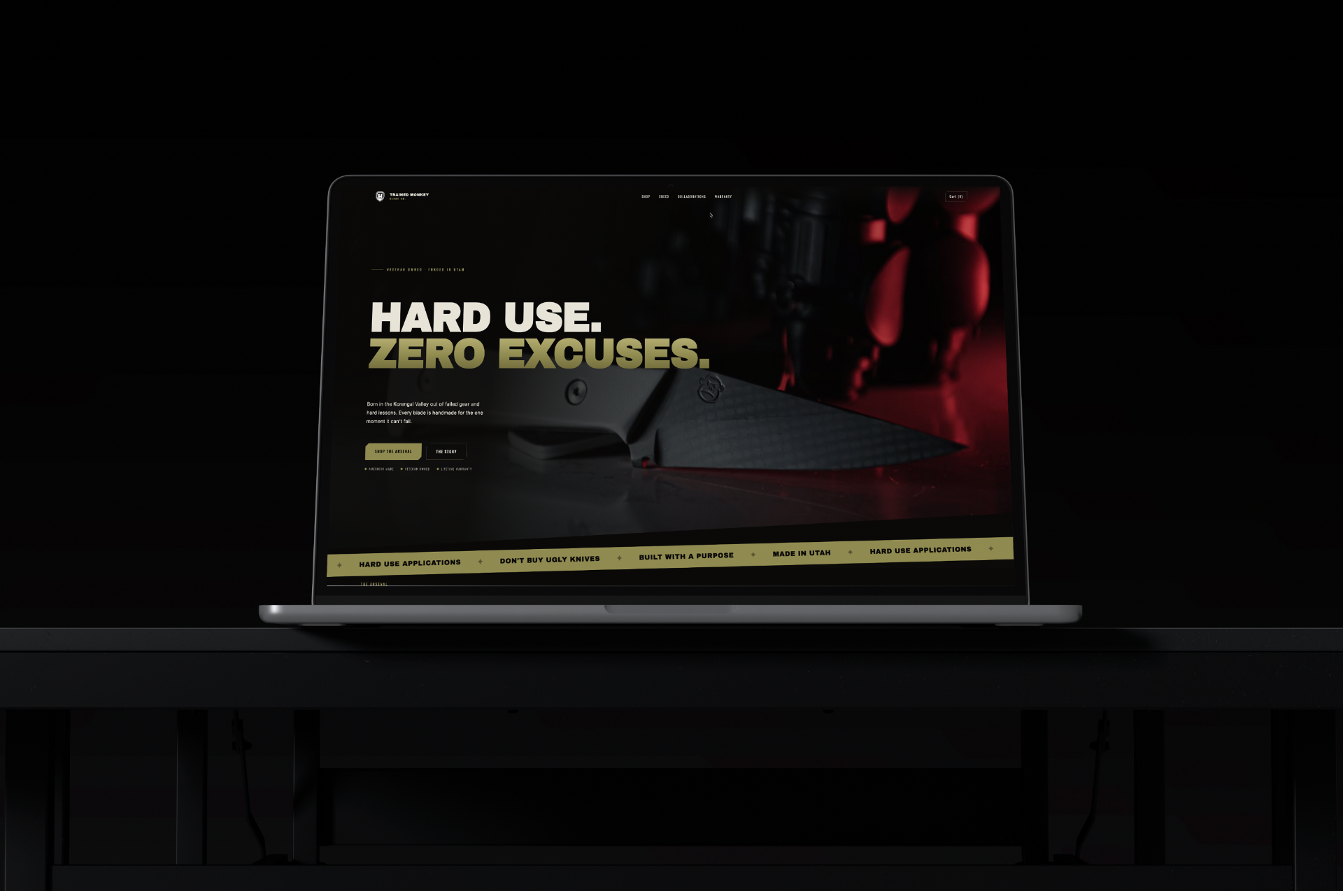 Trained Monkey Blade Co. homepage — featured case study by Honzell Design